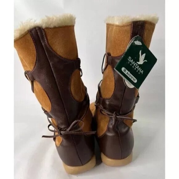 NWT SANTANA Canada Womens 6M Mid Calf Chestnut Brown Suede Boots Lace Waterproof - Picture 8 of 11
